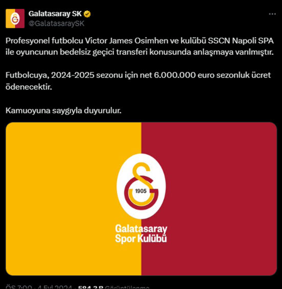 Galatasaray Osimhen'in maliyetini açıkladı - 1. Resim