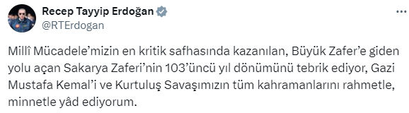 Cumhurbaşkanı Erdoğan'dan Sakarya Zaferi paylaşımı Cumhurbaşkanı Erdoğan'dan Sakarya Zaferi paylaşımı - 2. Resim
