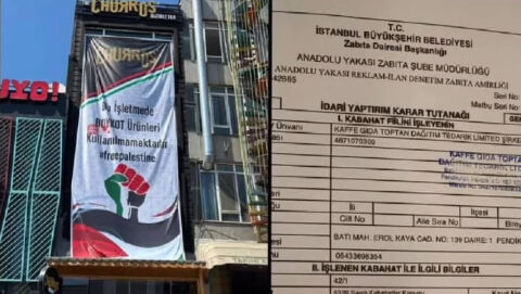 İstanbul Büyükşehir Belediyesi'nden Filistin'e destek için boykot pankartı asan işletmeye ceza İstanbul Büyükşehir Belediyesi'nden Filistin'e destek için boykot pankartı asan işletmeye ceza - 2. Resim