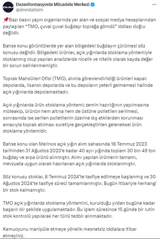 Dezenformasyonla Mücadele Merkezi İYİ Partili Milletvekili Turhan Çömez'in 'tonlarca buğday çürüdü' iddiasını yalanladı - 3. Resim