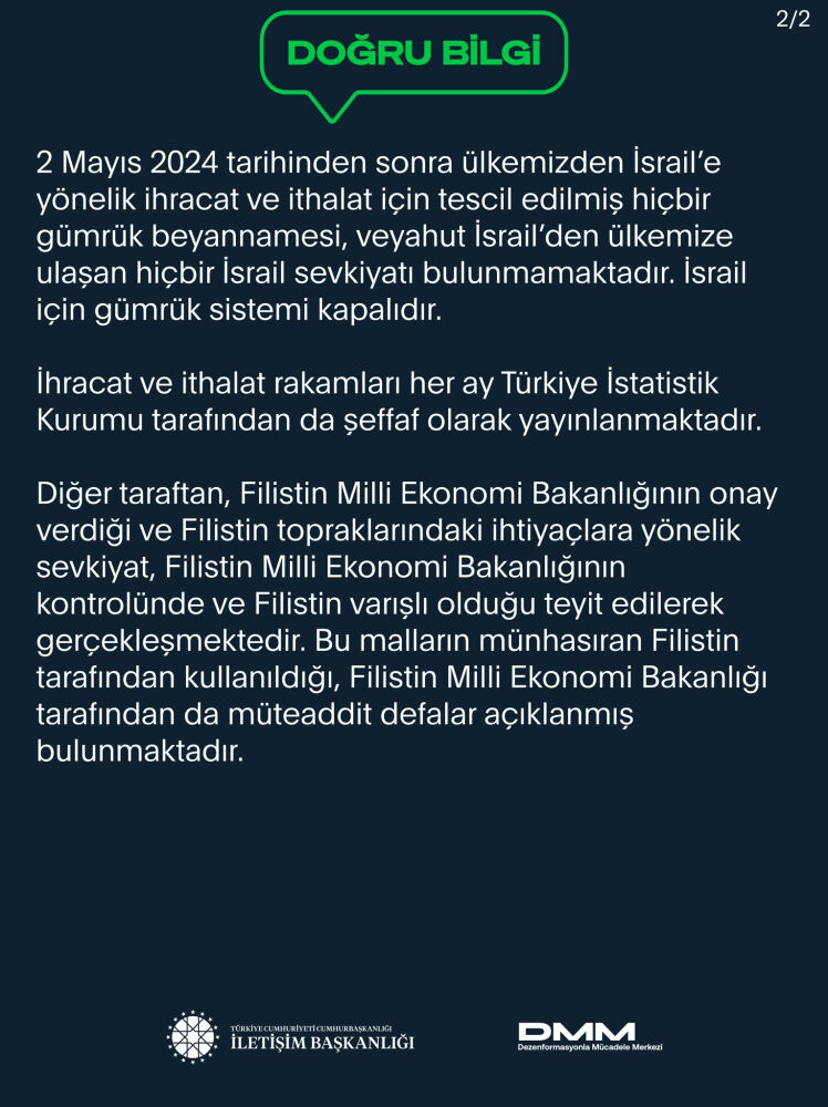 DMM'den 'Türkiye, İsrail'le ticaret yapmaya devam ediyor' iddialarına yalanlama - 2. Resim