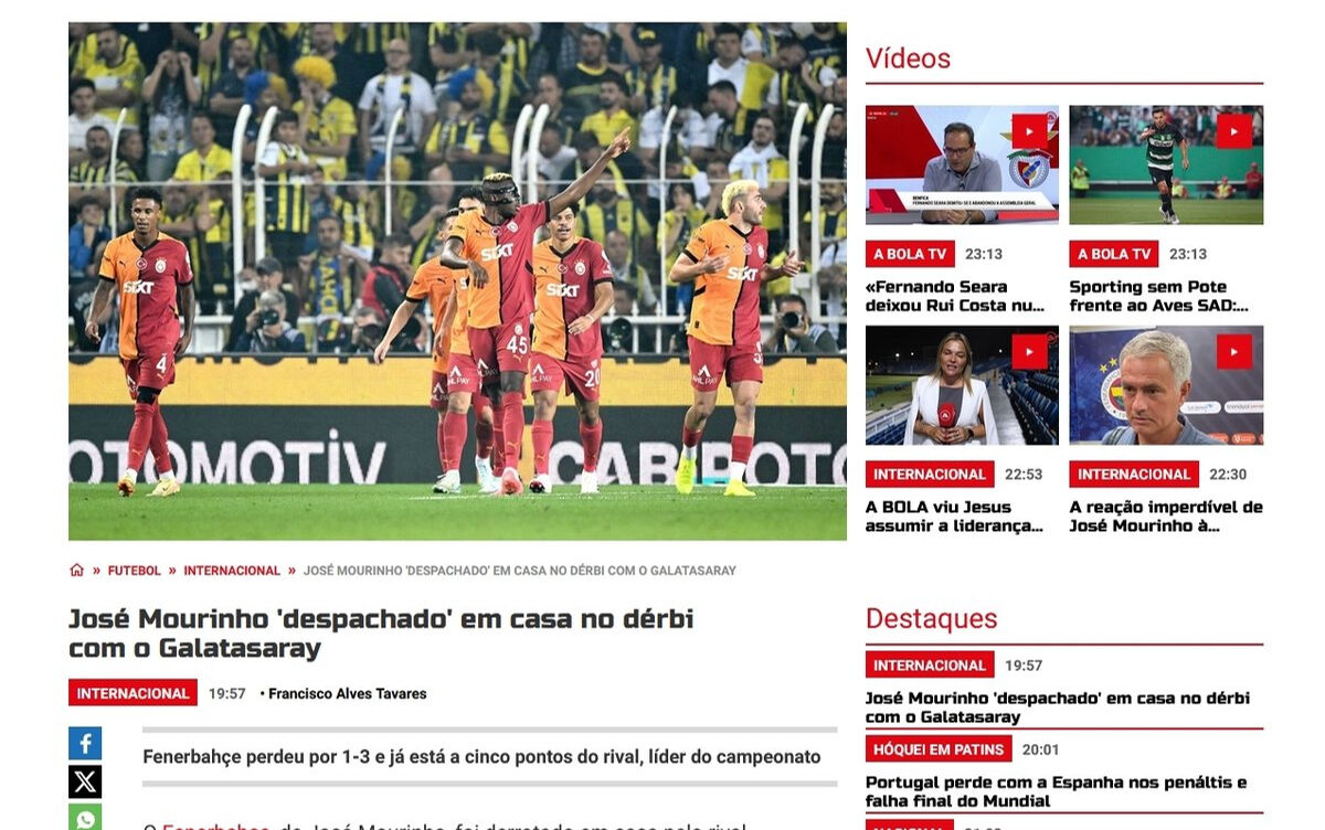 Fenerbahçe-Galatasaray derbisi dünya basınında manşetlere taşındı: Fenerbahçe, Galatasaray karşısında küçük düştü - 1. Resim