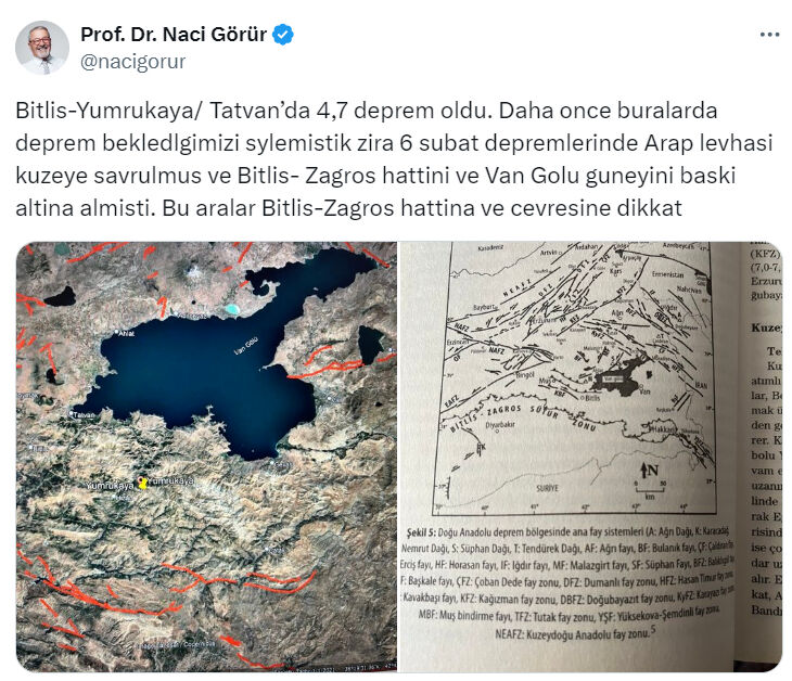 Naci Görür, Bitlis depremi sonrası uyardı! Bitlis-Zagros hattına dikkat - 2. Resim