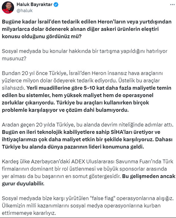 Haluk Bayraktar'dan T&uuml;rk İHA'larından rahatsız olanlara sert tepki: Heron'ların eleştiri konusu olduğunu g&ouml;rd&uuml;n&uuml;z m&uuml;? - 3. Resim