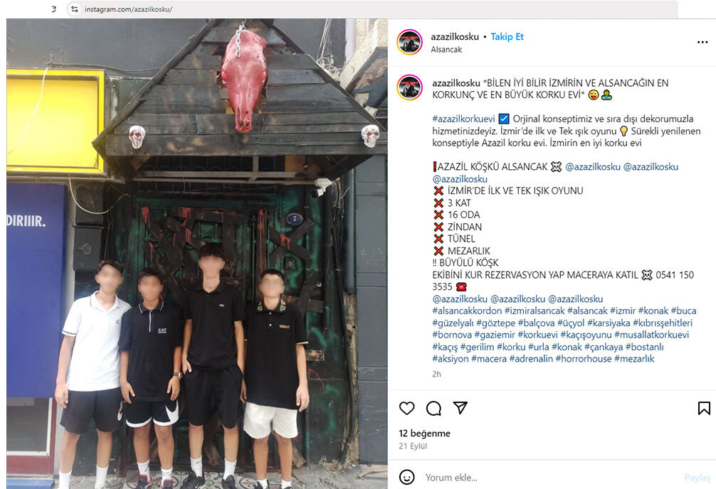 Türkiye İstanbul'daki vahşeti konuşurken... İzmir'de sokak ortasında skandal görüntülerin ardından valilik harekete geçti Balkondan parçalanmış vücut sarkıttılar! İzmir'de satanizm reklamı yapan korku evi tepki çekti - 4. Resim