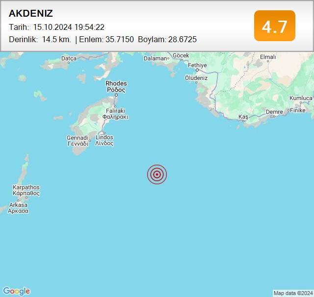 Akdeniz'de 4.7 şiddetinde deprem! - 1. Resim