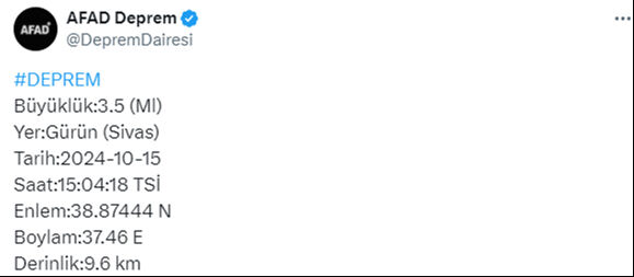 Sivas'ta peş peşe iki deprem meydana geldi! AFAD depremin büyüklüğünü açıkladı - 3. Resim