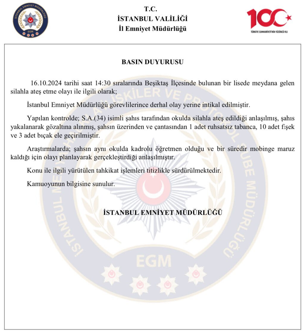 İstanbul Etiler'de korkunç olay! Öğretmen müdüre silah çekti - 1. Resim