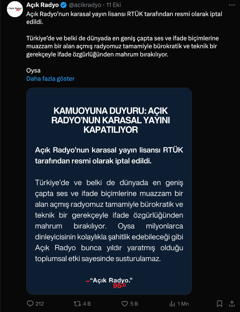 Açık Radyo'nun neden kapatıldığına dair açıklama yapıldı - 3. Resim