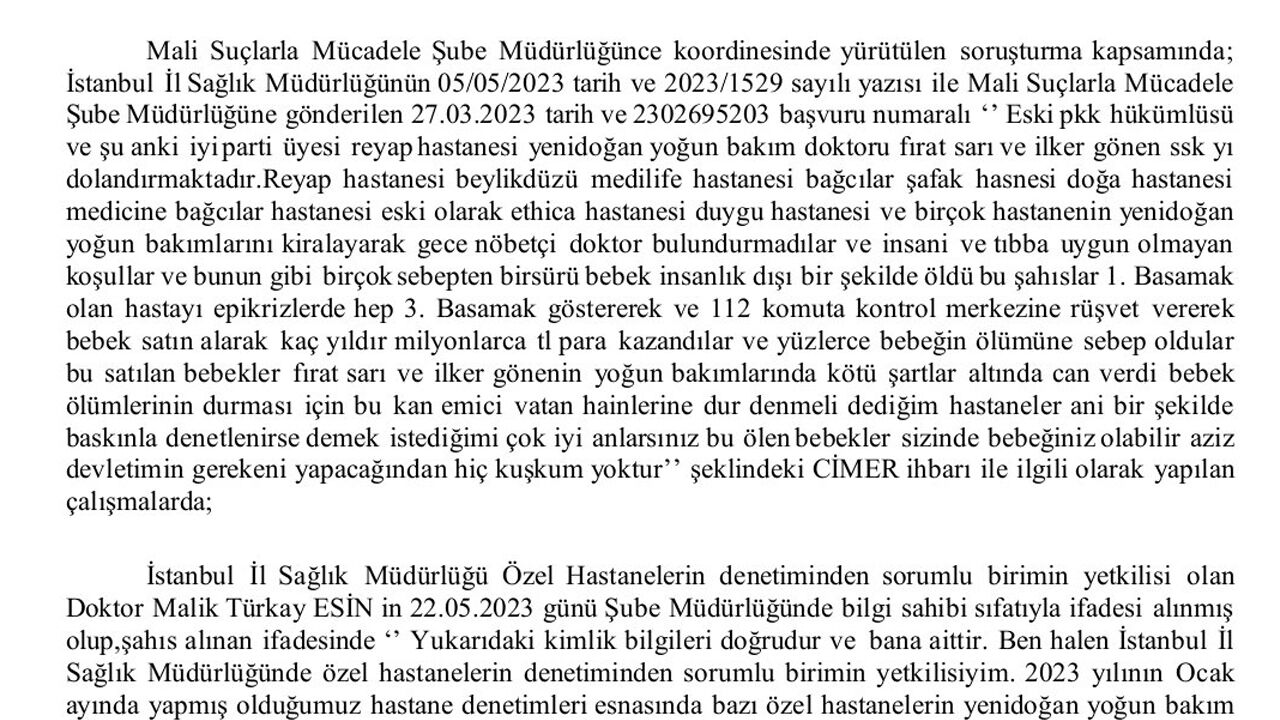 Yenidoğan çetesi skandalında sıcak gelişme! İşte her şeyi başlatan CİMER ihbarı - 3. Resim