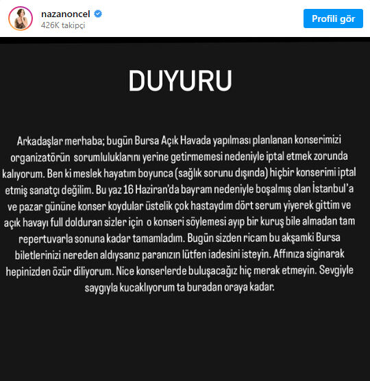 Nazan Öncel apar topar konserini iptal etti! "Sorumluluklarını yerine getirmediler" - 2. Resim