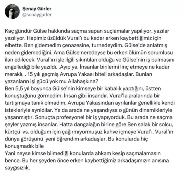 Gülse Birsel'in 'Vural Çelik' paylaşımı tepki çekince silmişti! Şenay Gürler isyan etti - 4. Resim