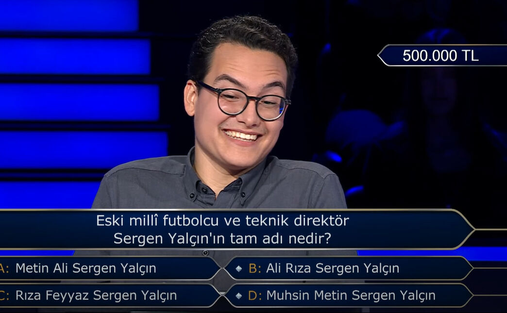 Milyoner'e 500 bin TL'lik 'Sergen Yalçın' sorusu damga vurdu! Yarışmadan çekildi Milyoner'e 500 bin TL'lik 'Sergen Yalçın' sorusu damga vurdu! Yarışmadan çekildi - 1. Resim