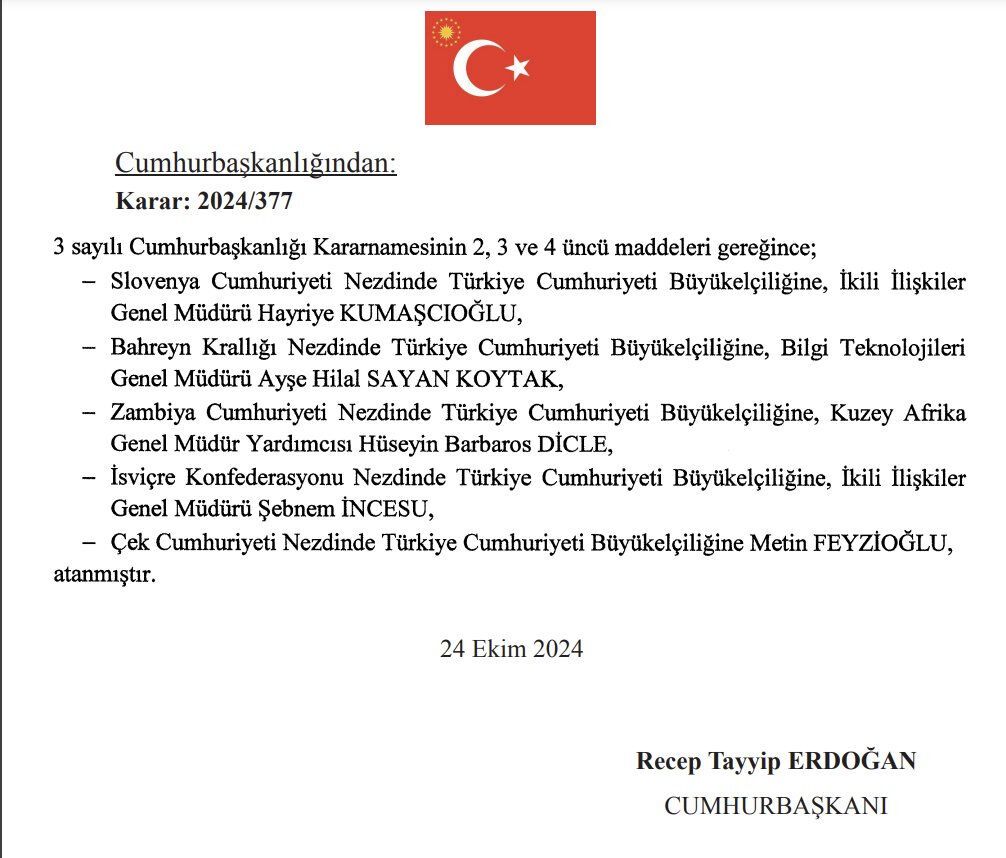 Büyükelçi atamaları Resmi Gazete'de! Metin Feyzioğlu'na yeni görevlendirme - 1. Resim