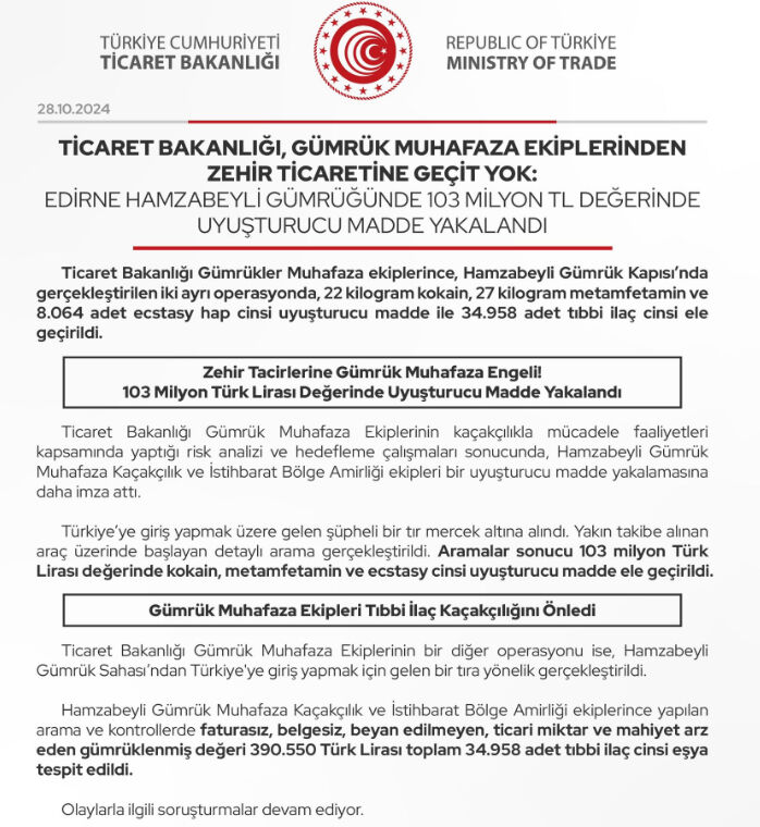 Gümrük muhafaza ekiplerinden zehir tacirlerine geçit yok! 103 milyon TL değerinde uyuşturucu madde yakalandı - 1. Resim