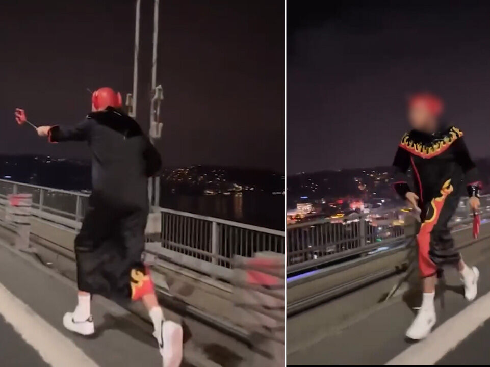 Kostümüyle trafiği birbirine katmıştı! 15 Temmuz Şehitler Köprüsü'nde koşan adama 1380 lira ceza - 1. Resim