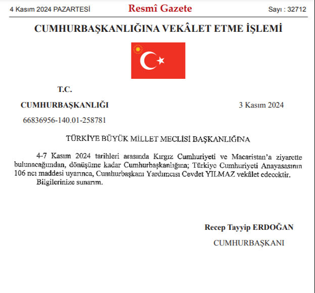Cumhurbaşkanlığına Cevdet Yılmaz’ın vekalet etmesine dair tezkere Resmi Gazete’de - 1. Resim