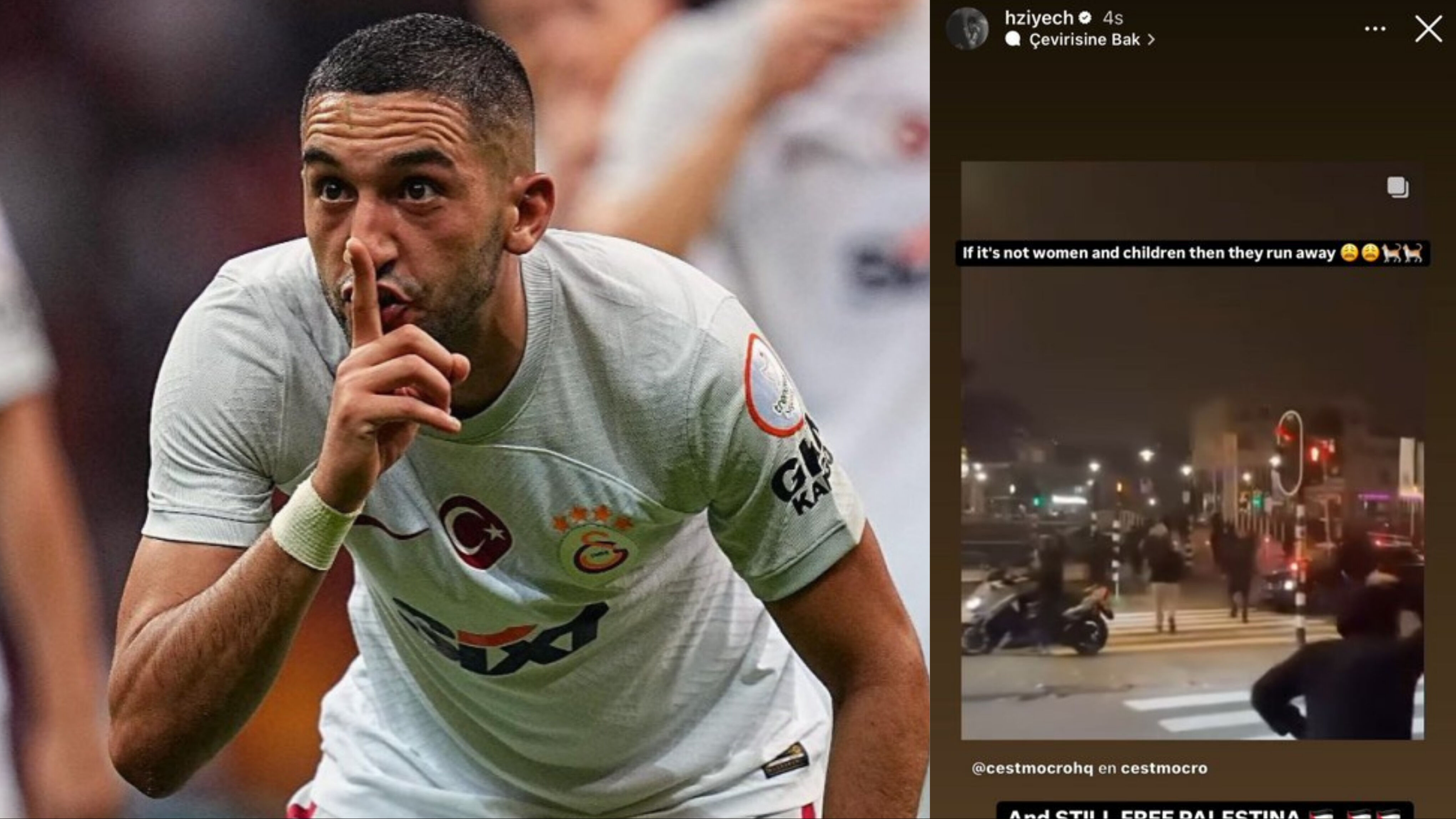 Maccabi taraftarları kaçtı, Hakim Ziyech paylaştı! “Karşılarındaki kadınlar ve çocuklar olmayınca kaçıyorlar.” - 1. Resim