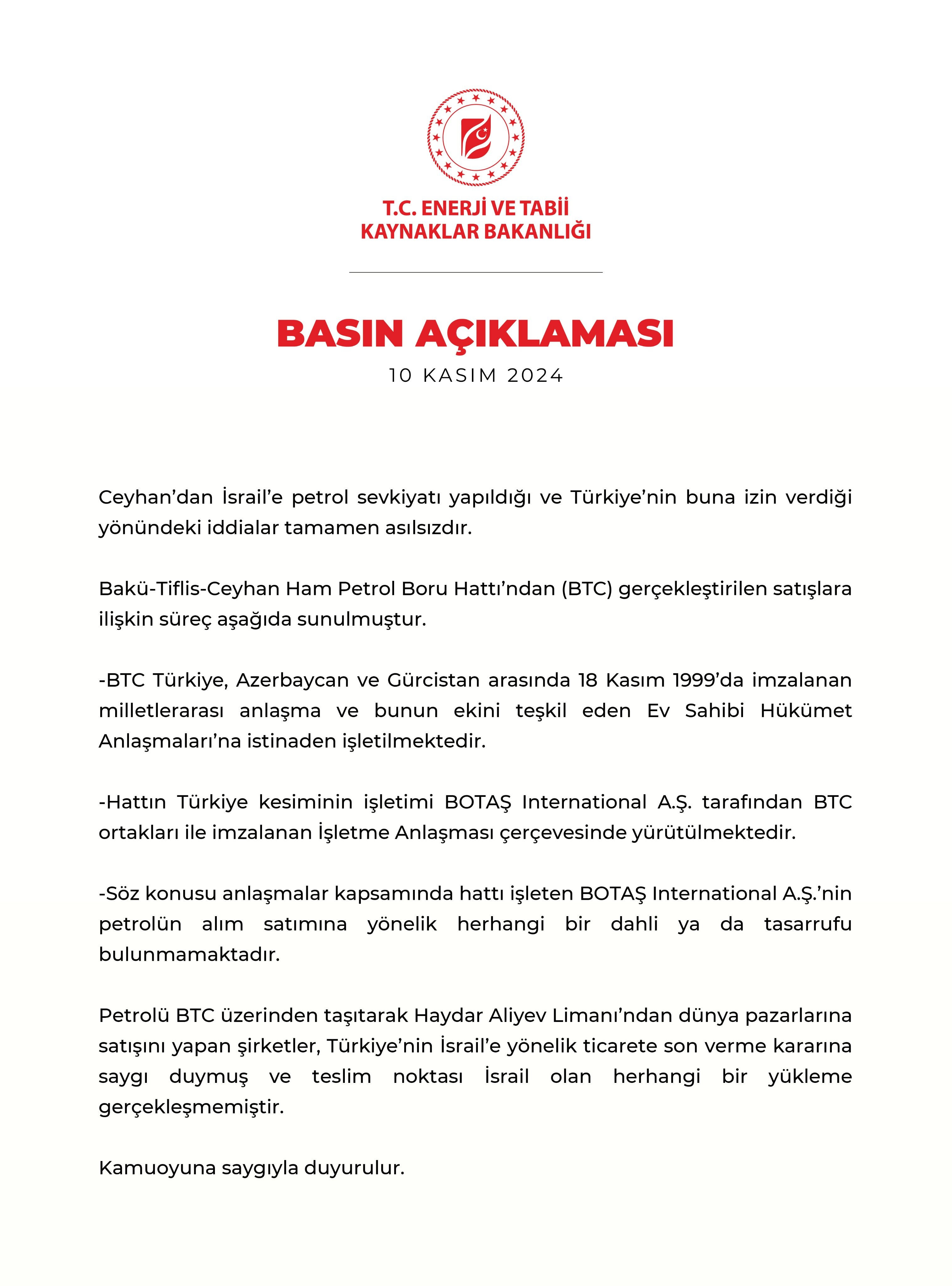 'Petrol sevkiyatı devam ediyor' iddialarına Enerji ve Tabii Kaynaklar Bakanlığı'ndan yalanlama - 1. Resim