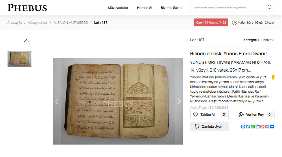 En eski Yunus Emre Divanı satışta! Vakıf malı Karaman nüshasının fiyatı dudak uçuklattı - 1. Resim