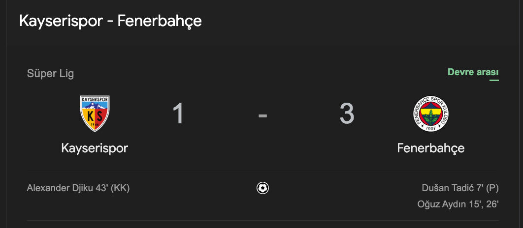 Kayserispor-Fenerbahçe maçı kaç kaç bitti, kimler kaç gol attı?  Kayserispor-Fenerbahçe maçı kaç kaç bitti, kimler kaç gol attı?  - 2. Resim