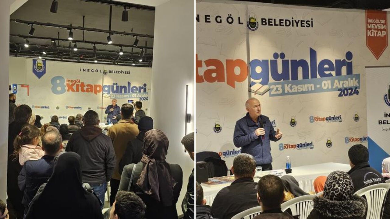 İnegöl Kitap Fuarı sanayi şehrinde kültür rüzgarı estirdi! Ahmet Şimşirgil'in konferansı alana sığmadı - 1. Resim