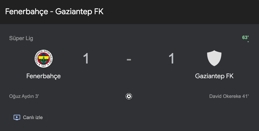 Fenerbahçe-Gaziantep FK maçı kaç kaç bitti? Maç kadrosu, skor ve istatistikler  - 3. Resim