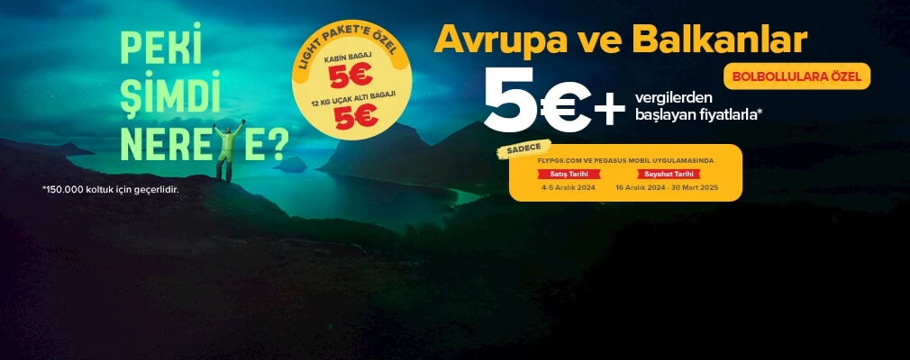 Pegasus bilet kampanyası duyuruldu! 5€+ vergiler ile yurt dışı uçak bileti - 1. Resim