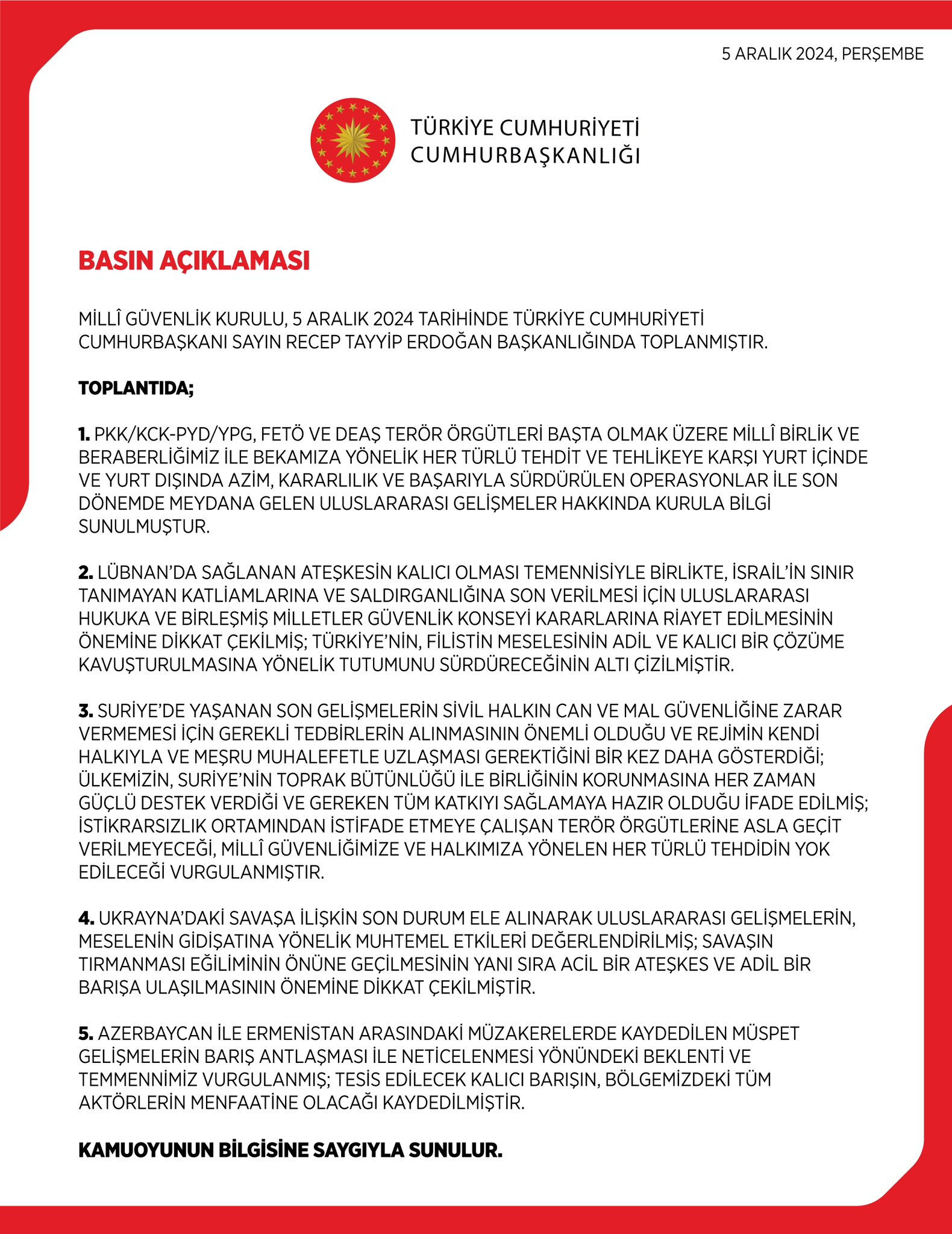 Milli Güvenlik Kurulu'ndan Suriye mesajı: Her türlü tehdit yok edilecek - 2. Resim