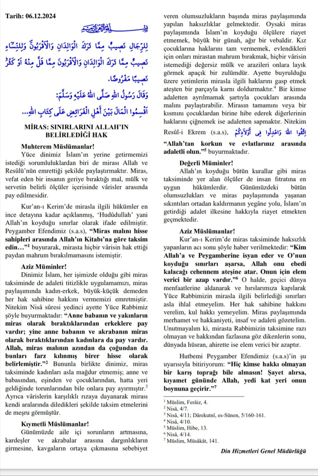Cuma hutbesinde miras vurgusu: Hakları gasp etmek ateşten bir parçayla karnı doldurmaktır - 2. Resim