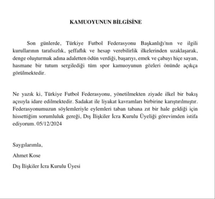 TFF'de istifa depremi! Ahmet Köse zehir zemberek bir açıklamayla görevi bıraktı - 1. Resim