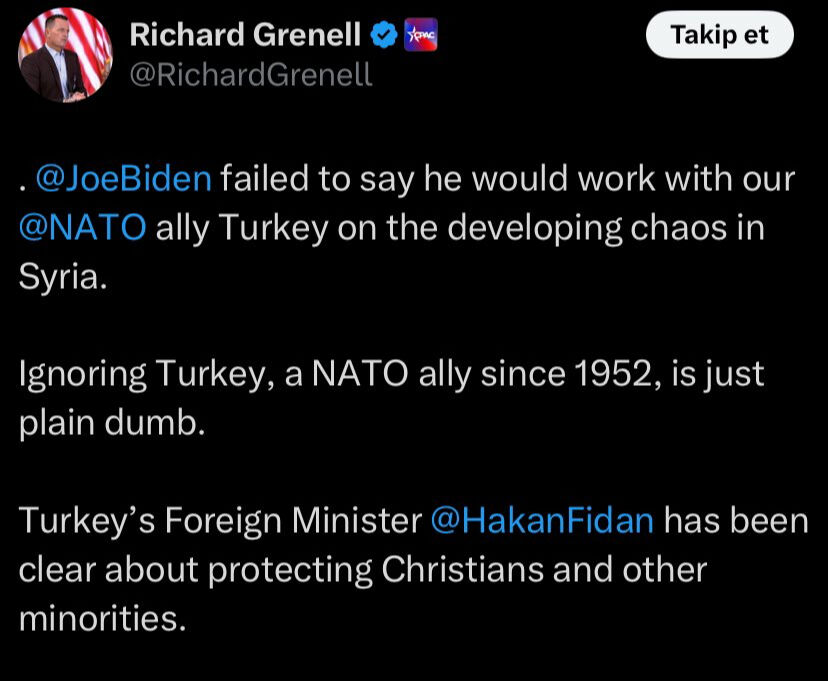 Eski ABD istihbarat şefi Richard Grenell'dan Biden'a Suriye tepkisi! Türkiye'yi görmezden gelmek aptallıktır - 1. Resim
