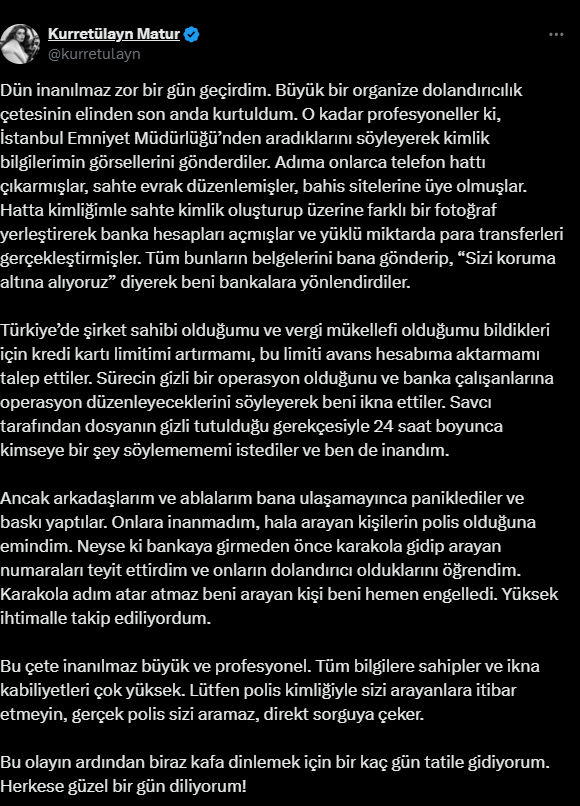 Kurretülayn Matur dolandırıcılık çetesinin eline düştü! Yaşadıklarını tek tek anlattı Kurretülayn Matur dolandırıcılık çetesinin eline düştü! Yaşadıklarını tek tek anlattı - 3. Resim
