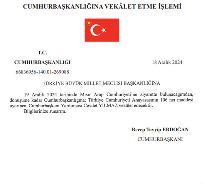 Cumhurbaşkanlığına Cevdet Yılmaz’ın vekalet etmesine dair tezkere Resmi Gazete’de - 1. Resim