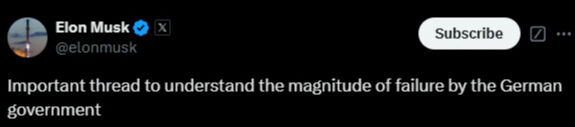 Elon Musk'tan Alman hükümetine  Elon Musk'tan Alman hükümetine