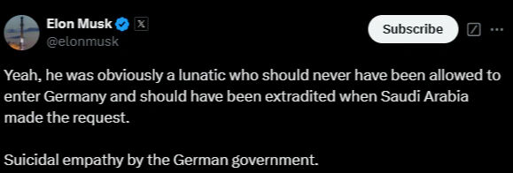 Elon Musk'tan Alman hükümetine  Elon Musk'tan Alman hükümetine