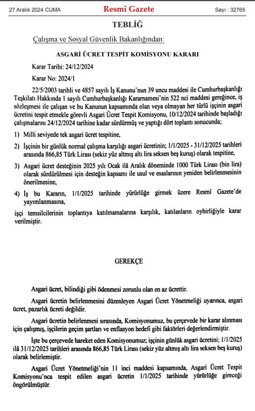 Ek zam yapılacak mı? Asgari ücret kararı Resmi Gazete'de Ek zam yapılacak mı? Asgari ücret kararı Resmi Gazete'de - 1. Resim
