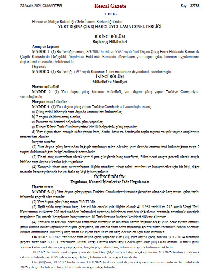 2025 yurt dışı çıkış harcı ne kadar oldu? Resmi Gazete'de yayımlandı - 3. Resim
