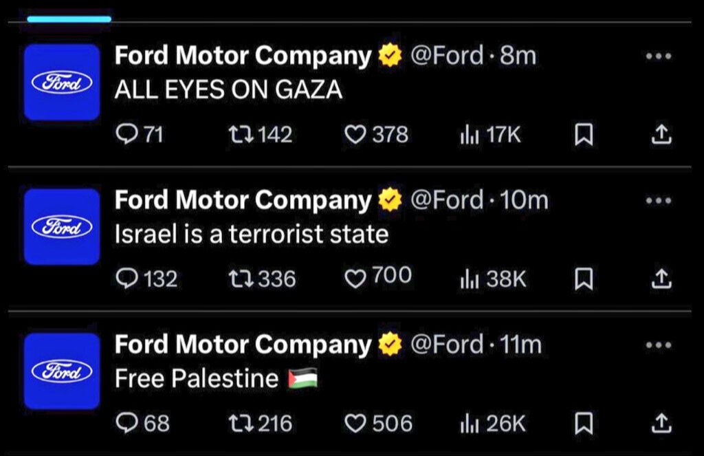 Ford'un Filistin yanlısı paylaşımları ortalığı karıştırmıştı! Otomobil devinden açıklama geldi - 1. Resim