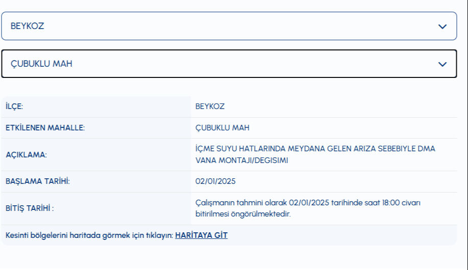 Beykoz su kesintisi ne zaman gelecek? İSKİ su kesintisi arıza sorgulama Beykoz su kesintisi ne zaman gelecek? İSKİ su kesintisi arıza sorgulama - 1. Resim
