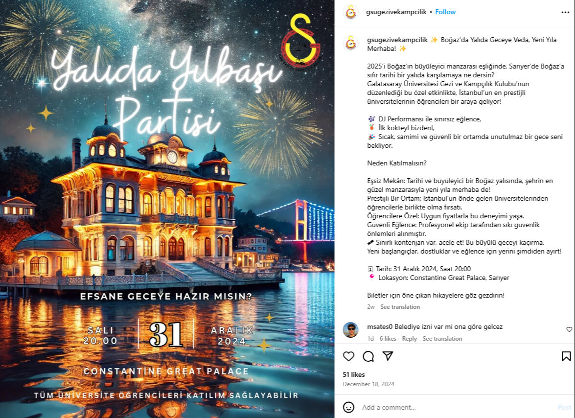 Galatasaray Üniversitesi Gezi ve Kampçılık Kulübü'nün düzenlendiği kaçak yılbaşı partisine baskın! 2 isim gözaltına alındı Galatasaray Üniversitesi Gezi ve Kampçılık Kulübü'nün düzenlendiği kaçak yılbaşı partisine baskın! 2 isim gözaltına alındı - 2. Resim