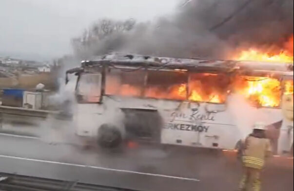 TEM'de yanan Çerkezköy Belediyesi servis aracı kullanılmaz hale geldi - 3. Resim