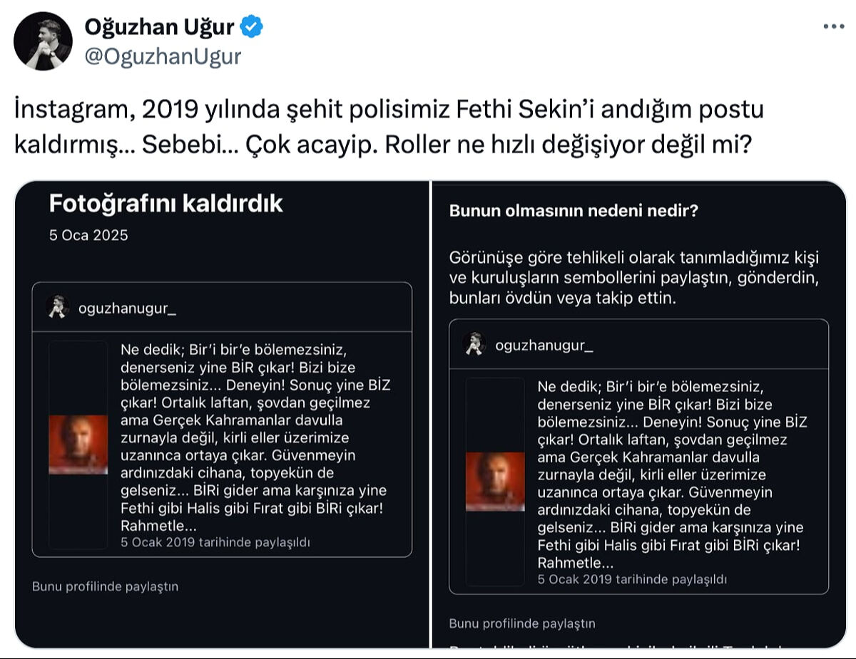 Instagram'dan kahraman polise engel! Oğuzhan Uğur skandal karara isyan etti - 3. Resim