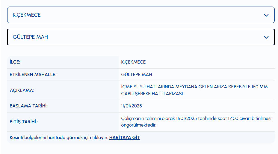 İstanbul Küçükçekmece su kesintisi ne zaman bitecek? İSKİ arıza sorgulama bilgilerini paylaştı İstanbul Küçükçekmece su kesintisi ne zaman bitecek? İSKİ arıza sorgulama bilgilerini paylaştı - 2. Resim