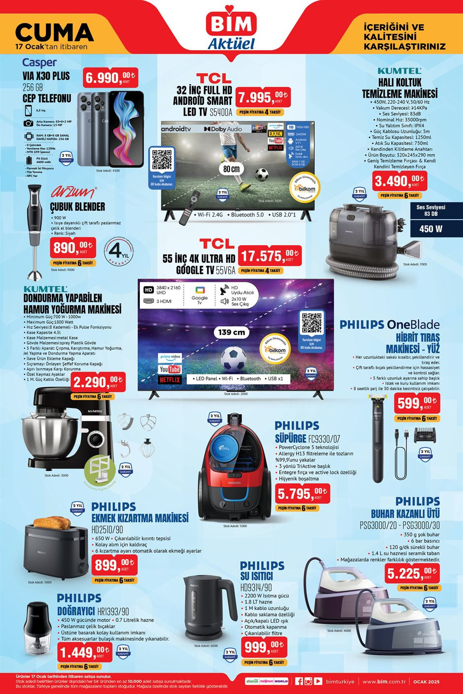 BİM 17 Ocak aktüel kataloğu yayında! Philips süpürge, Kumtel dondurma yapabilen hamur makinesi, Fisher Price eğitici köpekçik, çocuk açılır koltuk ve daha fazlası - 1. Resim