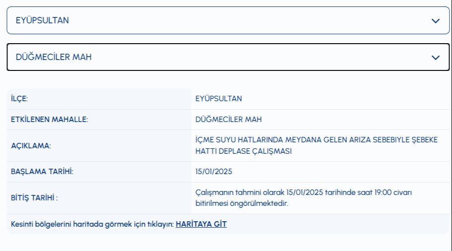 İstanbul Çekmeköy, Eyüpsultan su kesintisi ne zaman bitecek? İSKİ arıza sorgulama üzerinden belli oldu İstanbul Çekmeköy, Eyüpsultan su kesintisi ne zaman bitecek? İSKİ arıza sorgulama üzerinden belli oldu - 3. Resim