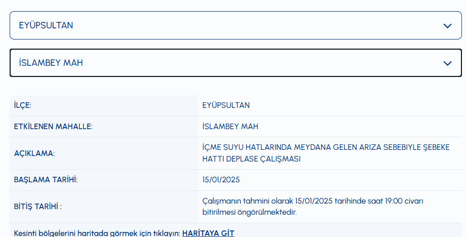İstanbul Çekmeköy, Eyüpsultan su kesintisi ne zaman bitecek? İSKİ arıza sorgulama üzerinden belli oldu İstanbul Çekmeköy, Eyüpsultan su kesintisi ne zaman bitecek? İSKİ arıza sorgulama üzerinden belli oldu - 4. Resim