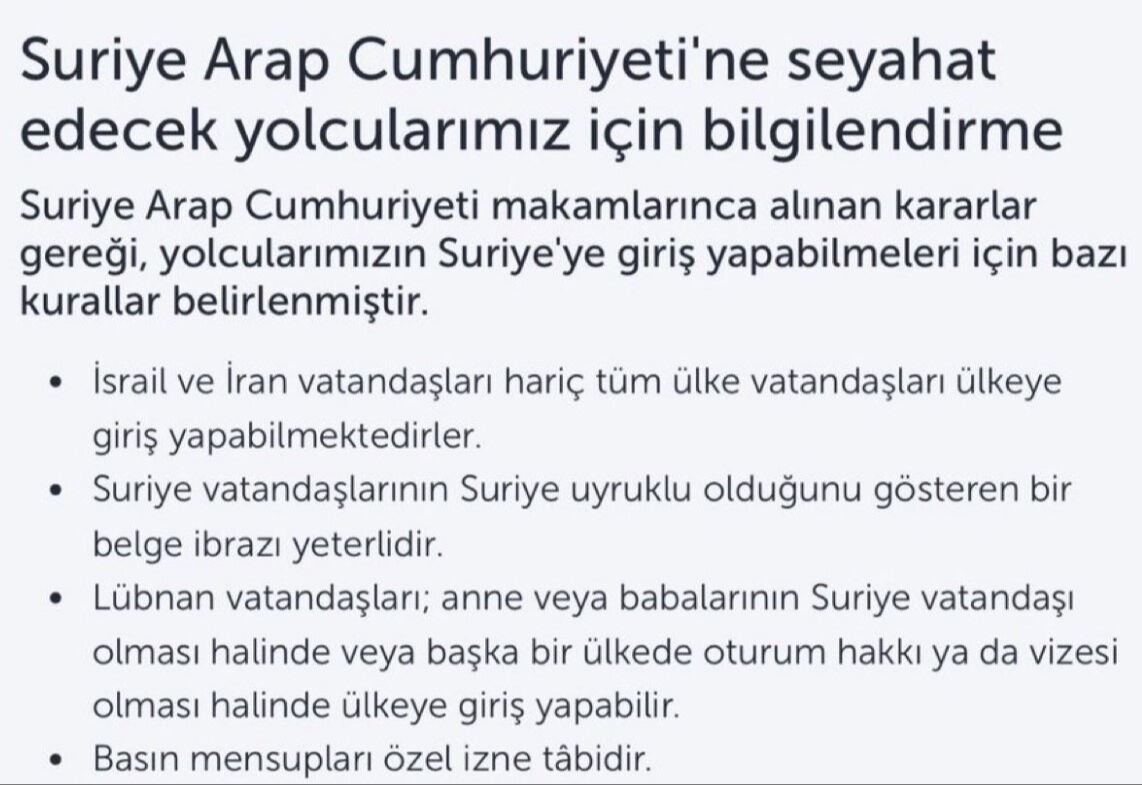 THY haftada 3 gün Şam'a sefer düzenleyecek! İki ülke vatandaşları Suriye'ye götürülemeyecek - 1. Resim