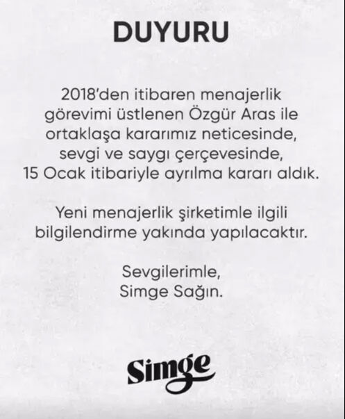 Simge Sağın paylaşımıyla şaşırttı! "Ayrılma kararı aldık" - 1. Resim