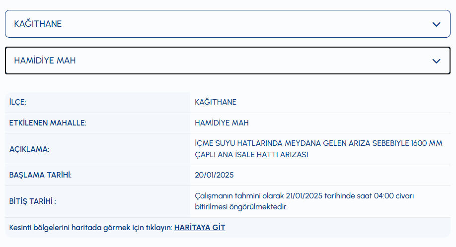 İstanbul Kağıthane su kesintisi ne zaman bitecek? İSKİ su kesintisi arıza sorgulama! İstanbul Kağıthane su kesintisi ne zaman bitecek? İSKİ su kesintisi arıza sorgulama! - 1. Resim